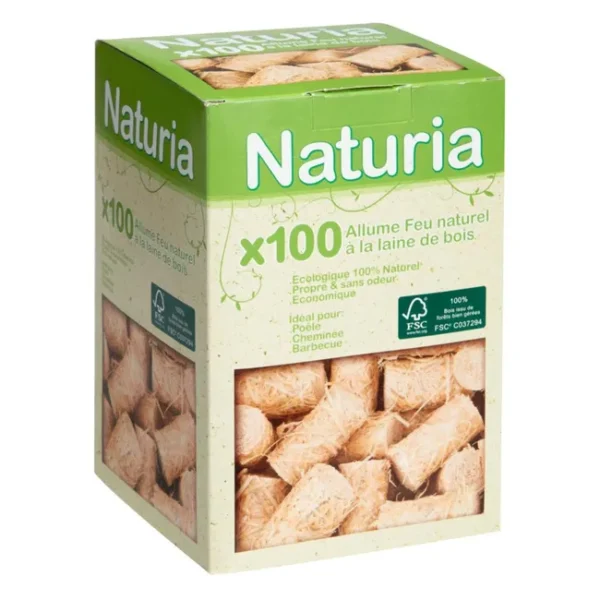 Allume feu en laine de bois NATURIA 100 pièces